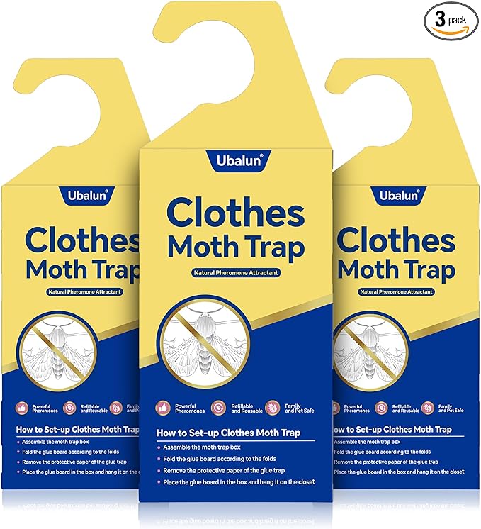 Clothes Moth Traps with Powerful Pheromones, Natural & Odor-Free Sticky Moth Traps for Clothes & Closets, Refillable 6-Pack