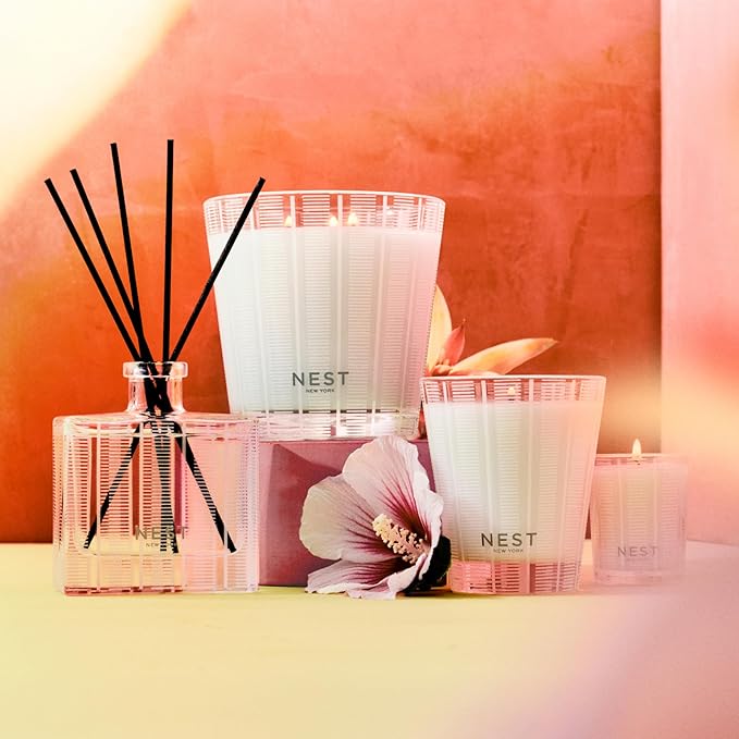 NEST New York Reed Diffuser, Something Tropical - 5.9 fl oz - Fragrance for Up to 90 Days - Reusable, Refillable Glass Holder - Includes 8 All-Natural Reed Sticks - Flame Free