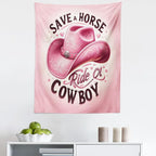 Ambesonne Funny Tapestry, Humorous Feminine Design with Hat and Save a Horse Ride a Cowboy Lettering, Fabric Wall Hanging Decor for Bedroom Living Room Dorm, 23" X 28", Pink and Seal Brown
