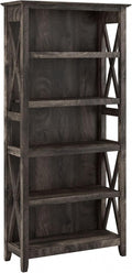 Bush Home Tall 5 Shelf Bookcase for Living Room or Home Office, Large Bookshelf, Modern Farmhouse Style, Key West Collection, Dark Gray Hickory