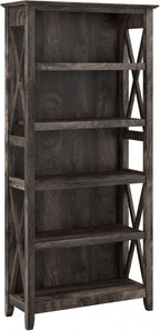 Bush Home Tall 5 Shelf Bookcase for Living Room or Home Office, Large Bookshelf, Modern Farmhouse Style, Key West Collection, Dark Gray Hickory