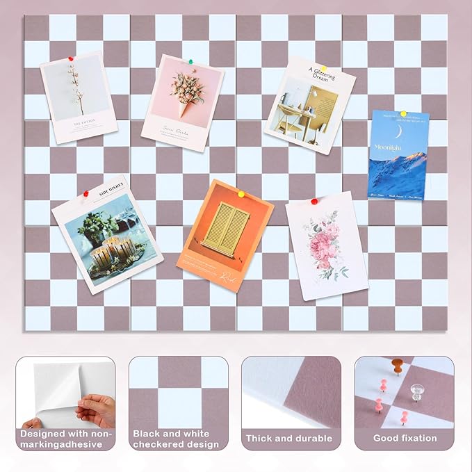 Geyoga 12 Pcs Cork Board for Wall 12 x 12 Inch Retro Colorful Checkered Bulletin Board Acoustic Wall Panels Boho Felt Tiles Cute Self Adhesive Hanging Decor for Office Home Classroom(Brown Plaid)