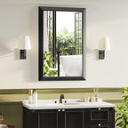 Black Bathroom Mirror for Over Sink, 22x30Inch Thick Anti-Rust Metal Frame, Rectangle Decorative Wall Mirror with HD Tempered Glass Horizontal or Vertical Mount for Vanity, Bedroom, Living Room