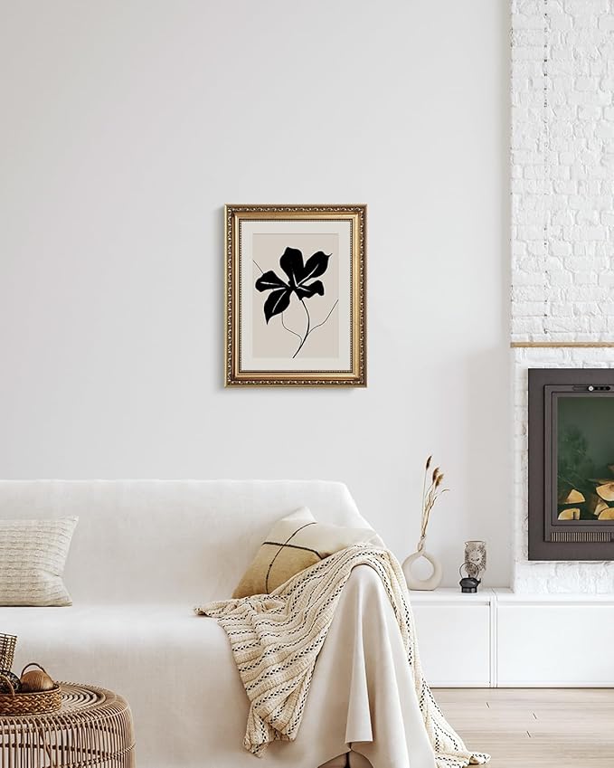 ARPEOTCY Vintage Gold Framed Wall Art Decor, 11x14 Inch Abstract Black Floral Prints, Black and White Wall Art for Living Room Bedroom, Minimalist Botanical Bathroom Decor Aesthetic