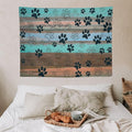 VUMIVI Dog Paw Print Tapestry Rustic Farmhouse Vintage Wood Paneling Home Decor Tapestry Wall Hanging for Living Room Bedroom Dorm Classroom Aesthetic Decor W40xL30in