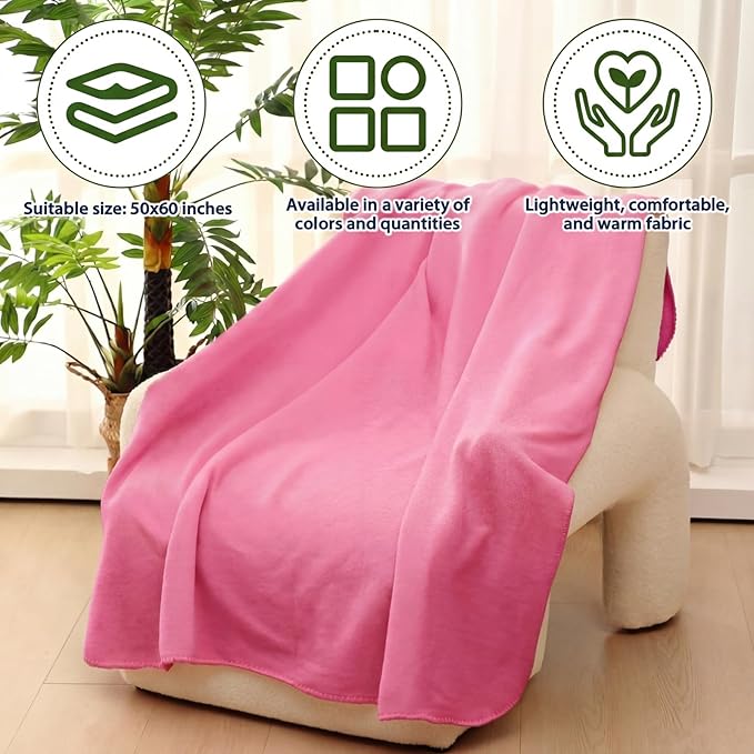 Newwiee 12 Pcs Fleece Throw Blankets Bulk 50'' x 60'' Oeko-tex Standard 100 Certified Spring Outdoor Wedding Guest Blankets Lightweight for Sleepover Donation Lap Pet Sofa Home (Pink)