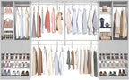 [10 FT Closet System] 120 Inch Reversible Set of 2 Wood Closet Organizer System with 4 Drawers, 6 Hanging Rods Adjustable Shelf, Shoe Rack, Morandi Grey