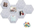 8 Packs Light Gray Hexagon Felt Pin Board, 12" Bulletin Board with 30 Push Pins, Felt Board for Home Kitchen Office Decor, Self-Adhesive Corkboard Tiles for Walls School Message Photos Memos