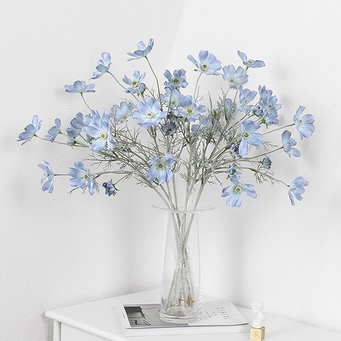 2 Pcs Artificial Fake Flowers Plants Cosmos Silk Flower Arrangements Wedding Bouquets Decorations Plastic Floral Table Centerpieces for Home Kitchen Garden Party Decor Approx 23.6'' High - Light Blue