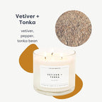 Calyan Wax Co. Vetiver & Tonka 3 Wick Scented Candle - 43 Hour Burn - Luxury 3 Wick Soy Candles - Non Toxic Soy Wax Candles - Long Lasting Large Glass Jar Candle for Home - 14.9oz