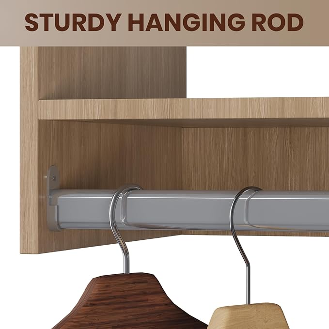 ROOMTEC 25.5" Medium Hanging Closet Unit, Modular Closet System with Hanging Rod, Wardrobe Organizer for Bedroom or Walk-in Closet, Wall Mounted, Customizable Clothes Storage Unit, Wood