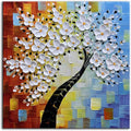 YaSheng Art - hand-painted Oil Painting On Canvas white Flowers Paintings Modern Home Interior Decor Wall Art for living room Abstract Art picture Ready to hang 24x24inch