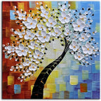 YaSheng Art -3D handmade paintings textured wall art Oil Painting On Canvas white Flowers Paintings Modern Home living room Wall Art Abstract canvas art picture Ready to hang 30x30inch