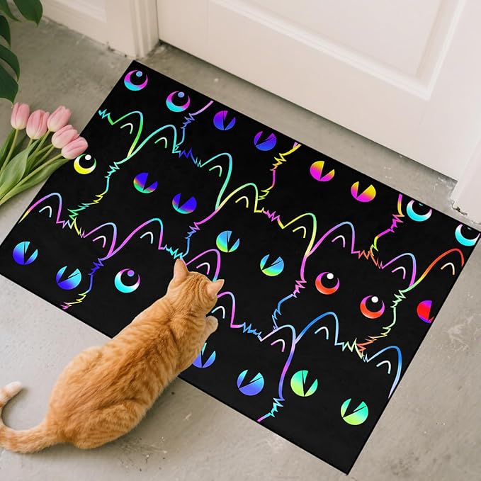 Cat Door Mats 2x3 Feet, Cartoon Cats Rug for Indoor Entryway Absorbent Small Cats Carpet for Paws Entrance Rug, Washable Front Door Cat Mat with Cute Pet Print Welcome Floor Mats