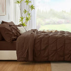 CozyLux Full Size Comforter Sets Brown, 7 Pieces Pintuck Bed in A Bag Brown Comforter Full Size, Pinch Pleat Bedding Sets with All Season Comforter, Sheets, Pillowcases & Shams