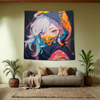 HOUHUANG Anime Fluorescent Tapestry - 59x59 Inches Large Wall Hanging for Room Decoration, Glow-in-the-Dark Trippy Boho Style with Blacklight Effects, Perfect for Bedroom and Custom Tapestry Lovers (Ninja Girl )