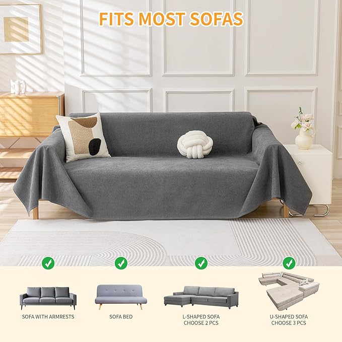 Deep Dream Cat-Scratch Resistant Couch Cover, Waterproof Sofa Cover for 3 Cushion Couch Washable, Pet Friendly Couch Protectors Anti Slip Thickened Sofa Slipcovers for Dogs Pets, 91" x 150", Dark Grey