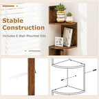 Tangkula 5-Tier Corner Shelf Wall Mount, Farmhouse Floating Corner Bookshelf, Industrial Modern Display Shelf Stand, Wooden Storage Organizer for Living Room Home Office (1, Rustic Brown)