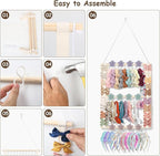 Headband Holder Hair Bow Organizer for Girls, Bow Holder Display w/ 30 Hooks, Wall Hanging Claw Clip Hair Accessories Organizer for Baby Toddler Women Nursery Decor(20x15inch,Beige)