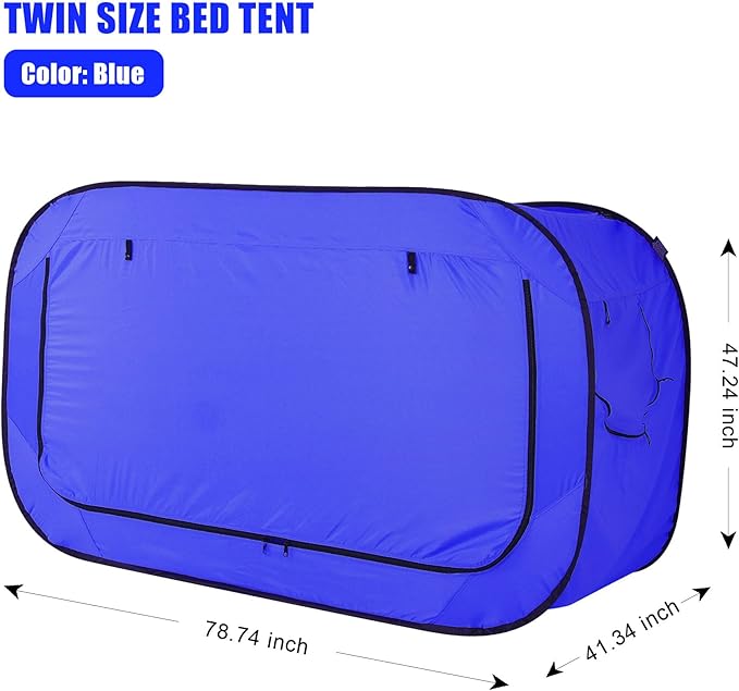 Bed Tent Twin Bed Canopy Portable Dream Tent for Adult Indoor Sleeping Tents with 2 Doors Breathable Private Space Tents, Blue