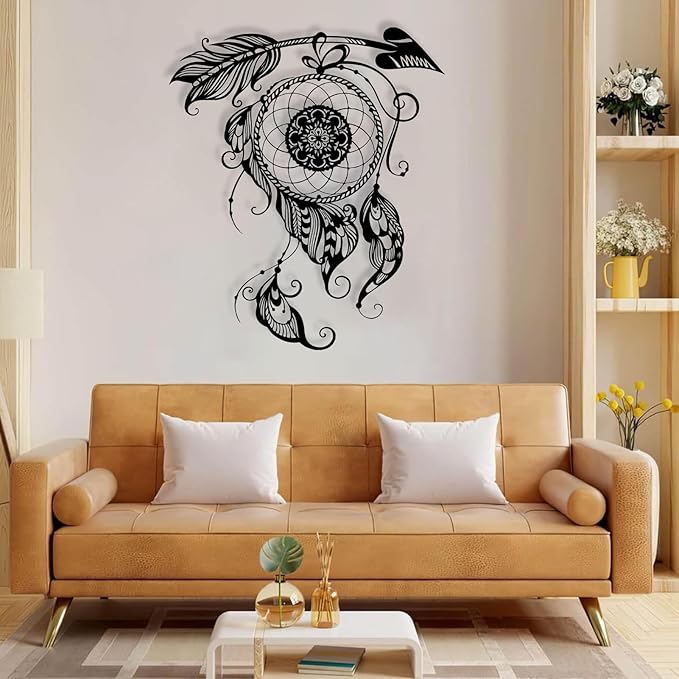 Metal Wall Art Dream Catcher Decor, Dream Catcher Wall Decor Large, Boho Wall Decor, Boho Dream Catcher, Dream Catcher Design, Metal Wall Decor, Interior Decor (Silver, 35.5"x31"/90x78cm)
