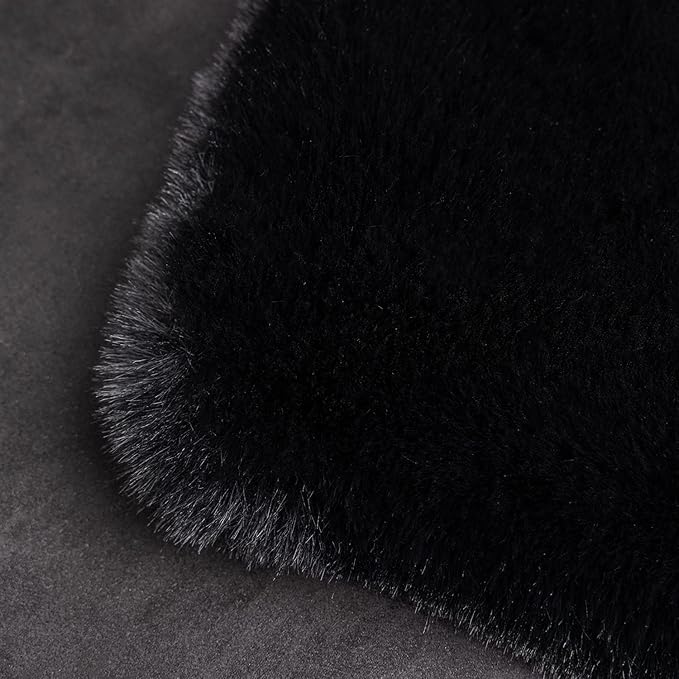 Ghouse Faux Rabbit Fur Round Rug 3ft Black Round Rugs for Bedroom Decor Fluffy Area Rugs for Living Room, no-Shedding Carpet Sheepskin Washable Rug Rome Decor