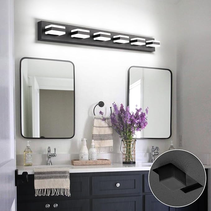 SOLFART 5 Color Temperature Adjustable Modern Vanity Light6 Lights Black Bathroom Light FixturesIndoor LED Bar Lighting 5 Color Temperature Adjustable 5CCT