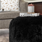 Asuprui Pouf Ottoman Floor Pouf Cover Ottoman Foot Rest NO Filler 20x20x12 Inches Round Poof Seat Floor Bean Bag Chair Foldable Floor Chair Storage for Living Room Bedroom Cover ONLY Black