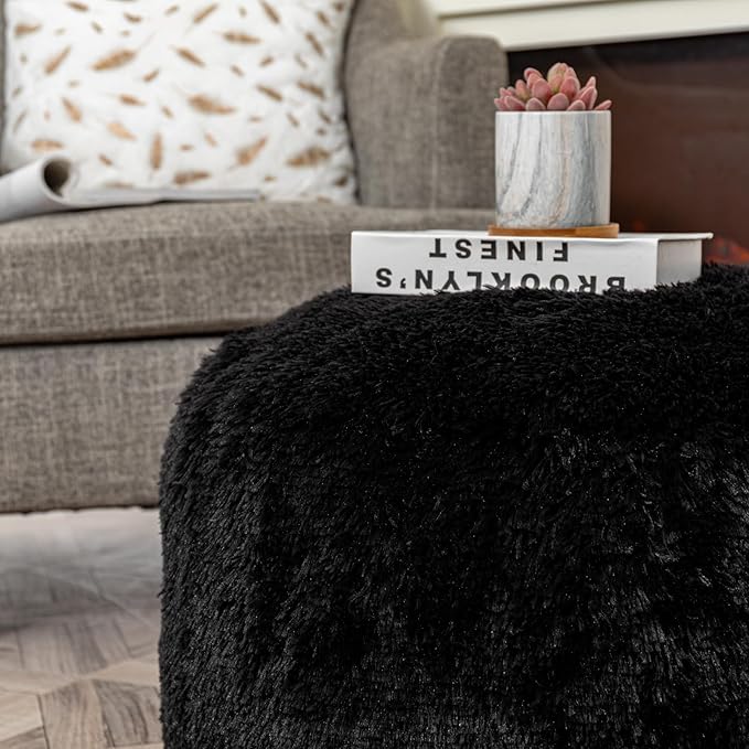 Asuprui Pouf Ottoman Floor Pouf Cover Ottoman Foot Rest NO Filler 20x20x12 Inches Round Poof Seat Floor Bean Bag Chair Foldable Floor Chair Storage for Living Room Bedroom Cover ONLY Black
