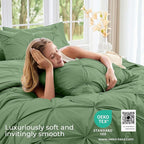 Sasttie Twin Comforter Set, 5-Piece Bed in a Bag, Pintuck Bedding Sets for All Season, Includes Comforter, Flat Sheet, Fitted Sheet, Pillowcase and Pillowsham, Green