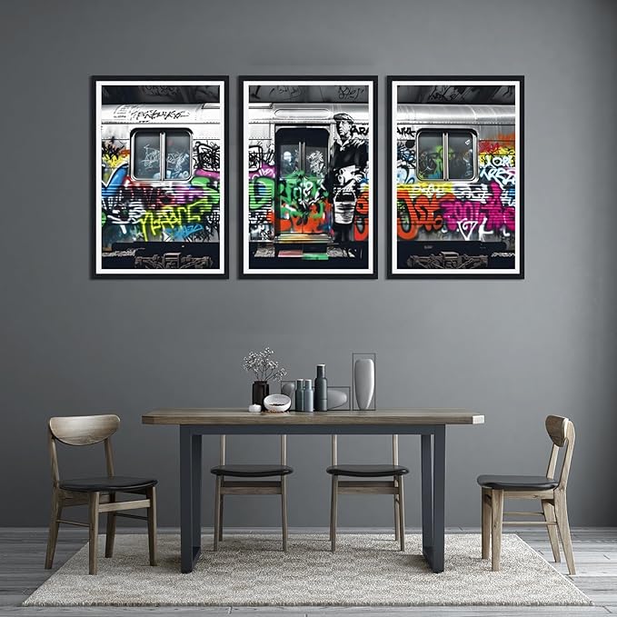 Novatique Banksy Graffiti Wall Art Street Wall Art Colorful Graffiti Art Painting Canvas Print for Teenager Room Office Decoration,24" x 36" x 3pcs