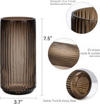 Flower Vase 7.5 inch Amber Thickened Hand Blow Glass Vase Round Vintage Striped Bottles for Bookshelf,Dinner Table,Indoor Office Desktop,Meeting Room,Bathroom,Countertop,Home