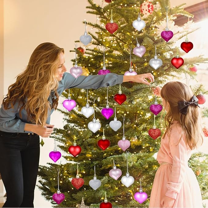 48PCS Heart Ornaments Valentine Ornaments for Tree Decorations, Valentines Day Heart Decorations (4 Colors)