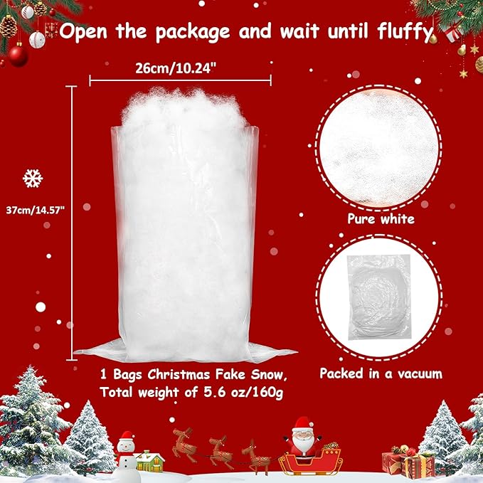 Christmas Fake Snow Decoration,17.6Oz(1 Bag) White Artificial Snow Cotton Fluffy Fake Snow for Mantle Village,Nativity Set,Faux Snow Christmas Tree Decor,Winter Indoor Home Decoration