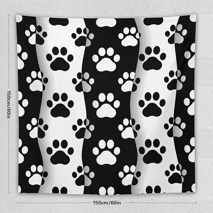 VUMIVI Pet Paws Tapestry Cute Puppy Kitten Black White Animal Paws Modern Funny Art Tapestry Wall Hanging for Living Room Bedroom Dorm Classroom Aesthetic Decor W60xL60in