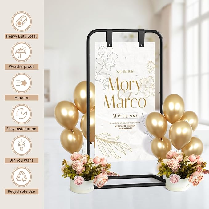 Wedding Welcome Sign Stand, Adjustable Welcome to Our Wedding Sign Holder,Heavy Duty Easel Stand for Sign, Wedding Seating Chart Stand, Easel for Display (Black)