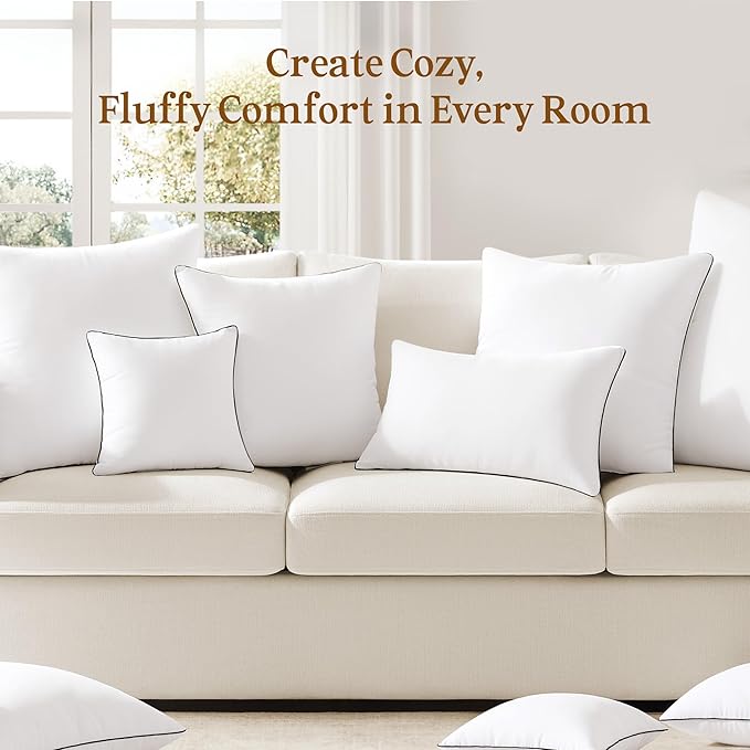 puredown® 16x16 Pillow Inserts Set of 2, Fluffy Overfilled Down Alternative Decorative Pillows, Soft Plush Throw Pillows for Couch, Sofa, Bed and Home Decor