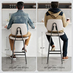 24-Inch Leather Bar Stools Set of 2, Counter Height Barstools with High Backrest，Bar Chairs for Kitchen Island with Heavy Duty Metal Base, Beige