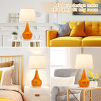 GyroVu Table Lamp Set of 2, Ceramic Lamp Classic Beside Lamps Nightstand Lamp Modern Table Lamp for Living Room, Bedroom & Office Rocker Swtich Orange-LED Bulbs Included