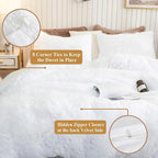 XeGe Plush Shaggy Duvet Cover Set, Luxury Ultra Soft Crystal Velvet Fluffy Bedding Sets 3 Pieces(1 Furry Faux Fur Comforter Cover + 2 Fuzzy Faux Fur Pillowcases), Zipper Closure(Queen, White)