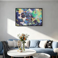 Charouse 1 Piece Framed Wall Decor Blue Green Abstract Eclectic Pastoral Vintage Artistic Wall Art for Living Room Office Bedroom Cafes Vibrant Spots Nature Architecture Pictures Christmas GIft Wall Decor 24*16 Inch