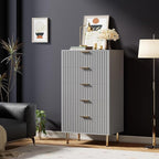 GarveeHome Fluted 5 Drawer Dresser for Bedroom, 48 in Tall Modern Chest of Drawers with Deep Drawers and Wide Top, Wooden Dresser Organizer for Living Room, Hallway, Kids Room, Grey