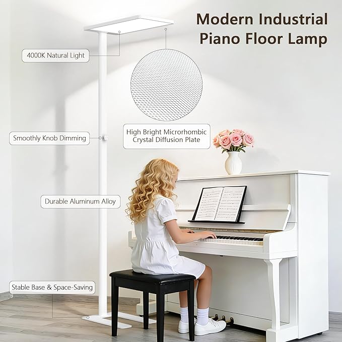 120W Led Floor Lamp, 10000LM Full Spectrum Eye Care Reading Lamp, 77" Knob Dimming Tall Floor Lamp with 4000K Natural Daylight, Bright Corner Standing Lamp for Bedroom, Living Room, Study Room, Office