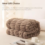 Sophia & William Ruched Faux Fur Throw Blanket for Couch - Luxury Lightweight Plush Fuzzy Cozy Soft Blankets, Brown, 50" x 60"