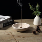 Koville Natural Marble Incense Holder, Incense Holder for Sticks with 9 Holes, Handmade Incense Burner Ash Catcher for Meditation Yoga SPA, Balsam Fir/Palo Santo/Sage/Cone (D=150-RoyalBeige)