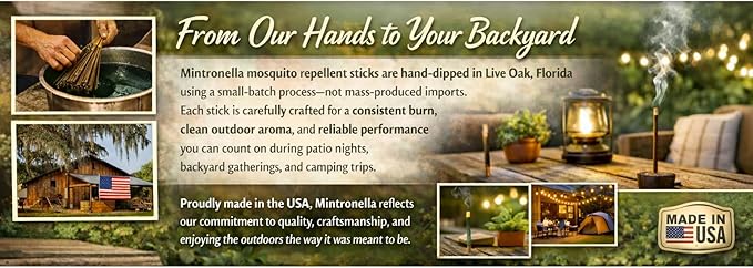 Farm Raised Candles Mintronella Citronella & Peppermint Mosquito Repellent Incense Sticks – 100 Pack – USA‑Made Natural Bug & Insect Repellent – Outdoor Camping, Patio Decor – No‑See‑Um & Gnats, Fly's
