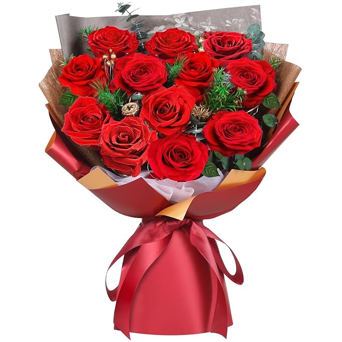ADDWel Valentine's Gifts for Her, Preserved Red Rose Bouquet – Real Long-Lasting Flowers Gift for Wife, Girlfriend, Mom – Romantic Vday, Anniversary, Birthday, Graduation Gifts for Women