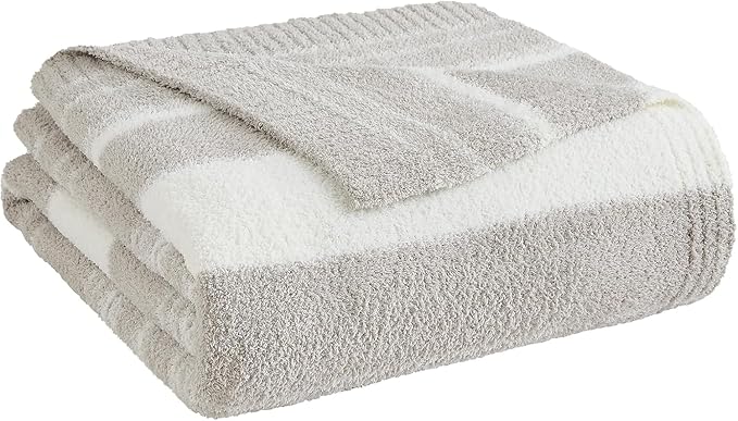 WRENGONGE Taupe Throw Blanket, 60x80 Soft Cozy Striped Throw Blankets for Couch, Sofa, Bed, Travel, Lightweight Fluffy Warm Plush Decorative Blankets for Women, Men Gift