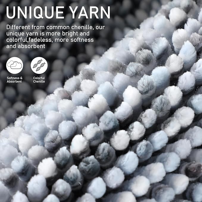 Yimobra Bath Mats for Bathroom Non Slip, 31.5x20, Extra Soft Chenille Bathroom Rugs, Fluffy Plush Luxury Shower Mat Outside, Water Absorbent, Machine Washable, Sink and Tub, Light Grey & Dark Grey