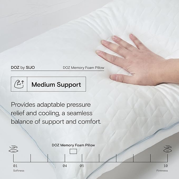 DOZ Adjustable Bed Pillow, Cooling Surface, Shredded Memory Foam, Medium Firm, Perfect for Back, Side, Stomach Sleeper, Oeko-Tex and CertiPUR-US Certified (Queen)